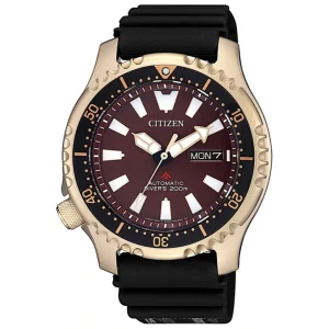 CITIZEN NY0083-14XB PROMASTER AUTOMATIC GOLD STAINLESS STEEL BLACK SILICONE STRAP MEN'S WATCH