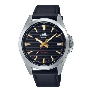 CASIO EDIFICE EFV-140L-1AVUDF-P BLACK LEATHER MEN WATCH