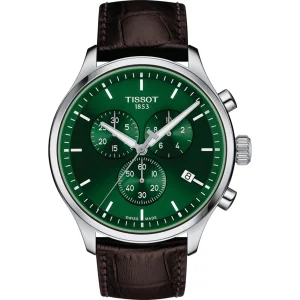 TISSOT T-SPORT XL STAINLESS STEEL CHRONOGRAPH GREEN DIAL BROWN LEATHER MEN'S WATCH T1166171609100