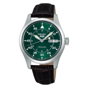 Seiko 5 Automatic Green Dial Brown Leather Strap Men Watch SRPJ89K1P