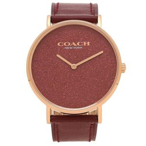Coach New York Perry Glitter Wine Leather Strap Women Watch 14504079