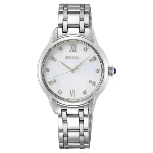 Seiko White And Silver Stainless Steel Strap Women Watch SRZ537P1