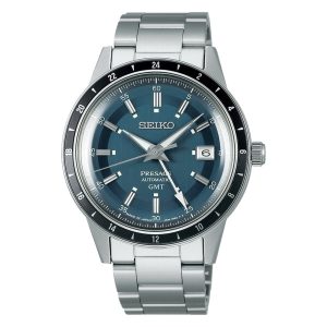 Seiko Presage Automatic GMT Silver Stainless Steel Strap Men Watch SSK009J1