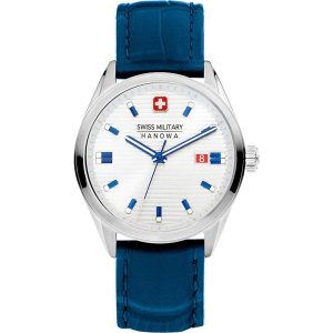 Swiss Military Hanowa Roadrunner White Dial Blue Leather Strap Men Watch SMWGB2200103