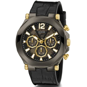 Guess Gun Metal Case Black Genuine Leather Men's Watch GW0492G1