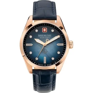 Swiss Military Hanowa Mountain Crystal Blue Leather Strap Women Watch SMWLA2100820