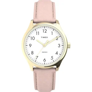Timex Indiglo White Dial Pink Leather Strap Women Watch TW2V25200