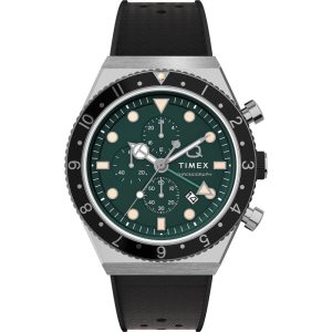 Timex Q Chronograph Green Dial Black Silicone Strap Men Watch TW2V70200