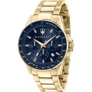 Maserati Sfida Blue Dial And Gold Stainless Steel Strap Men Watch R8873640008