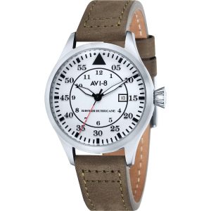 AVI-8 Hawker Hurricane Army Brown Leather Strap Men Watch AV-4012-01