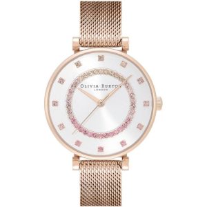 Olivia Burton Belgrave White and Carnation Gold Mesh Women Watch 24000006