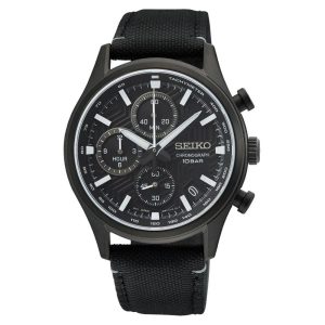 Seiko Chronograph Black Dial And Leather Strap Men Watch SSB421P1P