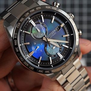 Citizen Attesa Blue Dial Silver Super Titanium Strap GMT World Timer Men Watch AT8188-64L