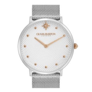 Olivia Burton Celestial Ultra Slim Metallic White & Silver Mesh Women Watch 24000023