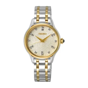 Seiko Gold Dial Two-Tone Stainless Steel Strap Women Watch SUR549P1