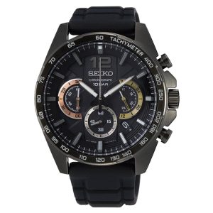 Seiko Chronograph Black Dial & Silicone Strap Men Watch SSB349P1P