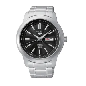 Seiko 5 Black Dial Silver Stainless Steel Strap Men Watch SNKM87K1P