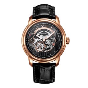 Aries Gold Automatic Infinum El Toro Black Leather Strap Men's Watch G 9005 RG-BK2