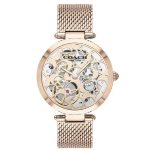 Coach New York Skeleton Dial Rose Gold Milanes Strap Women Watch 14503595