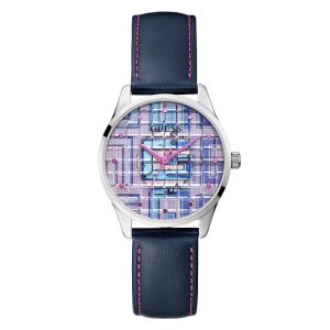 Guess Silver Case Navy Genuine Leather Women Watch GW0480L1
