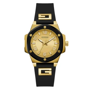 Guess Analog Gold Dial Black Silicone Strap Women Watch GW0555L2