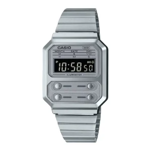 Casio General Vintage Digital Silver Stainless Steel Strap Unisex Watch A100WE-7BDF-P