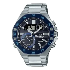 Casio Edifice Blue Dial Silver Stainless Steel Strap Men Watch ECB-10DB-1BDF-P