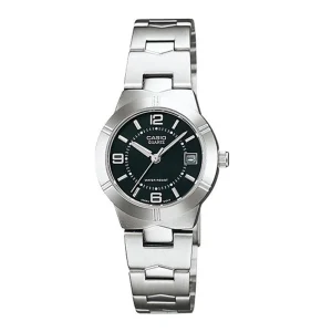 Casio General Black Dial Silver Stainless Steel Strap Women Watch LTP-1241D-1ADF-P