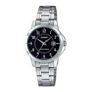 Casio General Black Dial Silver Stainless Steel Strap Women Watch LTP-V004D-1BUDF-P