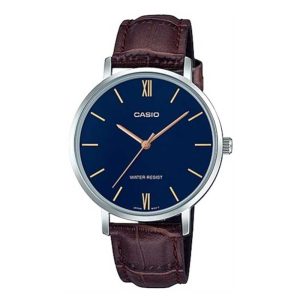 Casio General Blue Dial Brown Leather Strap Men Watch LTP-VT01L-2BUDF-P