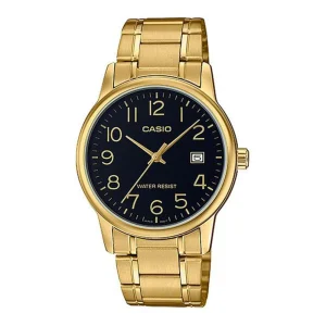 Casio General Black Dial Gold Stainless Steel Strap Unisex Watch MTP-V002G-1BUDF-P