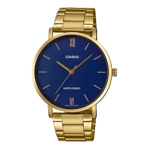 Casio General Blue Dial Gold Stainless Steel Strap Unisex Watch MTP-VT01G-2BUDF-P