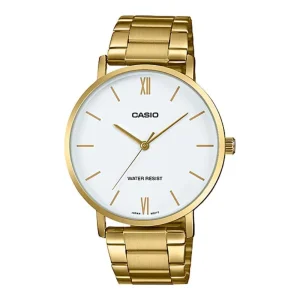 Casio General White Dial Gold Stainless Steel Strap Unisex Watch MTP-VT01G-7BUDF-P