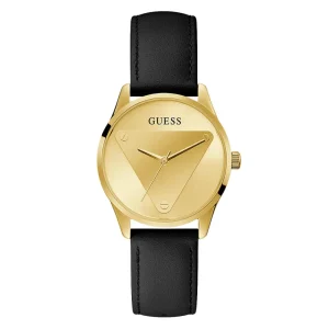 Guess Gold Dial Black Leather Strap Women Watch GW0399L3