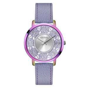 Guess Iridescent Case Color Purple Leather Strap Women Watch GW0529L4