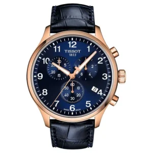 Tissot Chronograph Blue Dial Leather Strap Men Watch T1166173604200