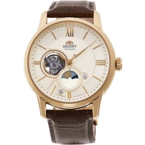 Orient Automatic White Dial Brown Leather Strap Men Watch RA-AS0010S10B