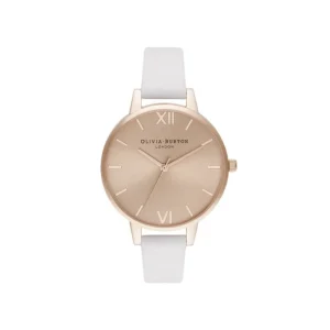 Olivia Burton Sunray Blush White Leather Strap Women Watch OB16DE08