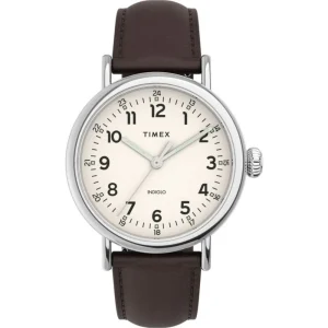 Timex Indiglo White Dial Brown Leather Strap Men Watch TW2V27800