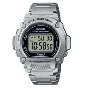 Casio General Digital Silver Stainless Steel Strap Men Watch W-219HD-1AVDF-P