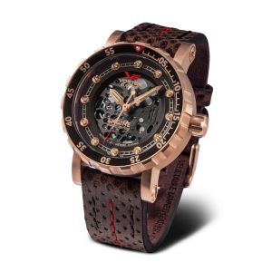 Vostok Europe Skeleton Dial Brown Leather Strap Men Watch NH72-571B648-SL