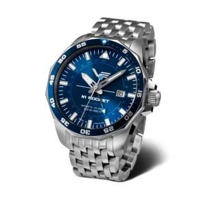 Vostok Europe GMT N-1 Rocket Blue Dial Silver Stainless Steel Strap Men Watch NH34-225A712-B