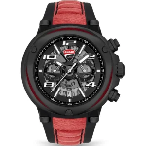 Ducati Corse Chronograph Black Dial Red Rubber Strap Men Watch DTWGO0000201