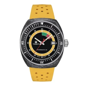 Tissot Powermatic 80 Black Dial Yellow Rubber Strap Men Watch T1454079705700