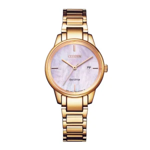 Citizen Eco-Drive Pink Dial With Gold Stainless Steel Women Watch EW2593-87Y