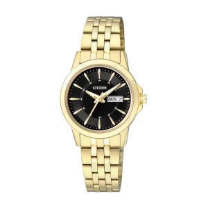 CITIZEN EQ0603-59E BLACK DIAL GOLD STAINLESS STEEL BRACELET STRAP WOMEN'S WATCH