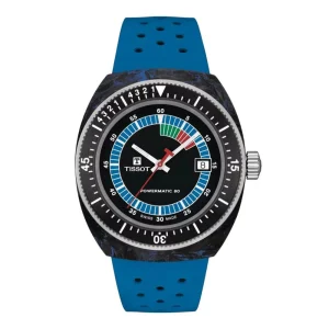 Tissot Powermatic 80 Black Dial Blue Rubber Strap Men Watch T1454079705701