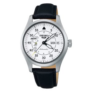 Seiko 5 White Dial Black Leather Strap Men Watch SRPK27K1P