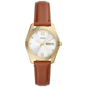 Fossil Silver Dial Brown Leather Strap Women Watch ES5184P