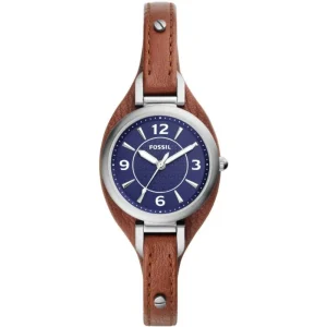 Fossil Carlie Blue Dial Brown Leather Strap Women Watch ES5205P